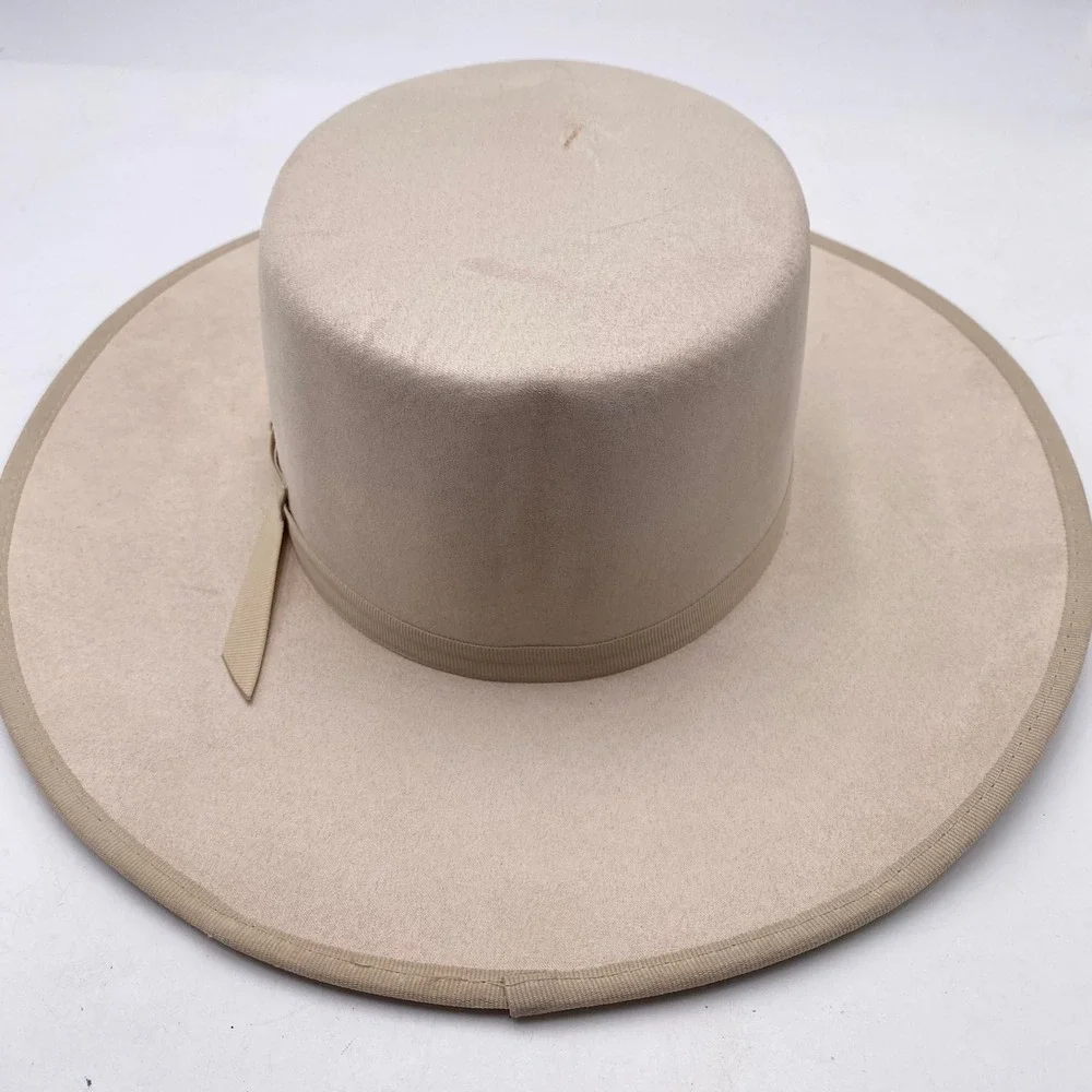 Bon Kini Caribbean Swimwear Wide Brim Bolero Hat Medium Beige Felt Gold Logo SEO
